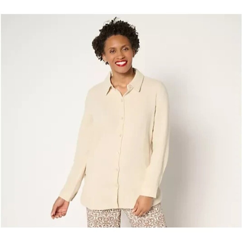 Belle Beach by Kim Gravel Gauze Dolphin Hem Big Shirt Sand Bar Petite 3X A688217